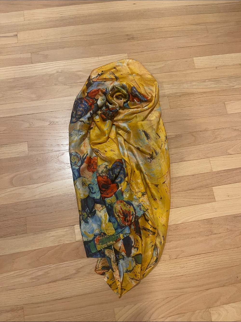 Floral Yellow Scarf with Blue & Red Bouquet Print - Picture 4 of 5